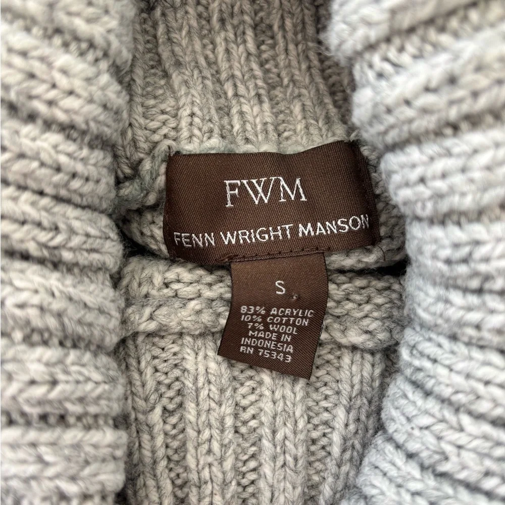 Fenn Wright Manson Size Small Gray Acrylic Wool Blend Turtleneck Cable Sweater
